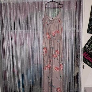 Floral Maxi Dress with Pink and Gray Tones